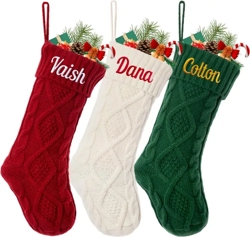 Vista 20 de Calcetín de Navidad Personalizado Grande Tejido Personalizado Bordado con Nombre Calcetín de Navidad para Familia Niños Mascotas Decoración
