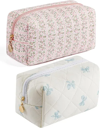 Vista 11 de Bolsa de maquillaje de viaje para mujeres y niñas, bolsa de maquillaje con cremallera, flores florales, organizador de maquillaje, bolsa de tela