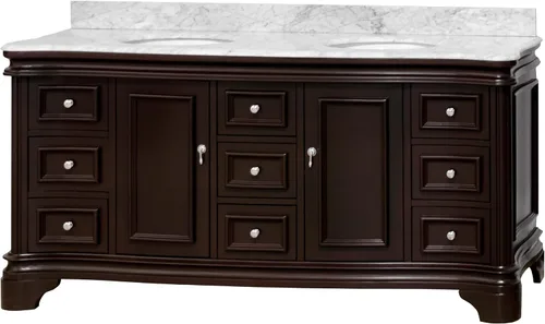 Vista 5 de Kitchen Bath Collection Katherine - Tocador de baño doble de 72 pulgadas (chocolate/Carrara): incluye gabinete de chocolate con encimera de mármol