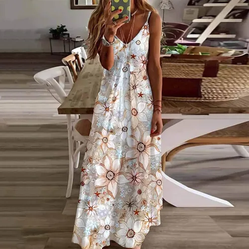 Vista 2 de Ceboyel Vestido de verano bohemio para mujer, con tirantes delgados, sexy, casual, maxi vestidos largos de verano 2023, trajes de moda