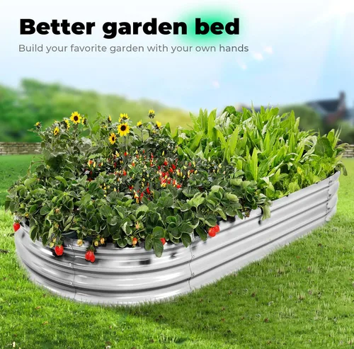 Vista 3 de AHEONLAR Kit de cama de jardín elevada galvanizada, caja ovalada de metal grande, resistente y duradera, cajas de jardín elevadas al aire libre