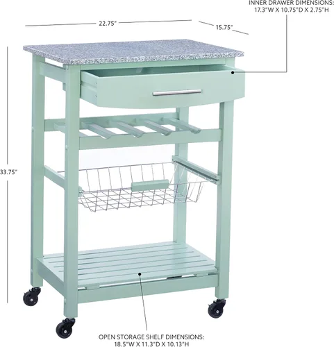 Vista 2 de Linon Isla de cocina, verde, 15.75 x 22.83 x 33.86 pulgadas Verde y granito