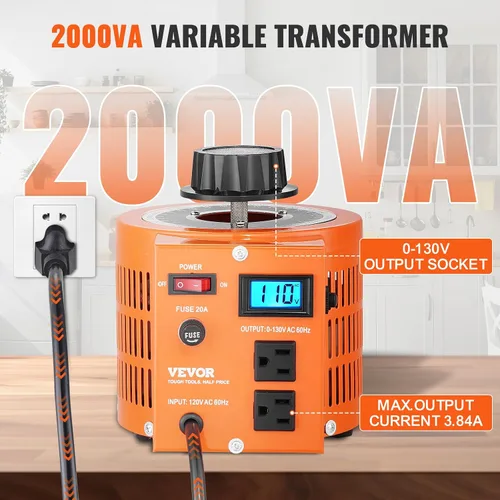 Vista 3 de VEVOR Transformador de voltaje variable automático 2000VA, 15.3 amperios, entrada de 110 V, 0-130 V, regulador de voltaje de CA, con pantalla LCD, 4