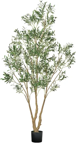 Vista 10 de VEVOR Árbol de ficus artificial de 5 pies con maceta negra, planta alta de ficus sintético con tronco de madera natural y hojas verdes realistas