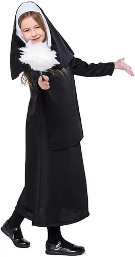 Vista 7 de Nun Costume For Kids Girl Dress Catholic Sister Robe Priest Halloween Outfit Carnival Cosplay Child Gothic Head Wrap
