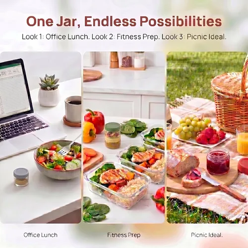 Vista 5 de EONJOE Recipientes de vidrio de 2 onzas para salsas, mini tarros de condimentos con tapas, accesorios para lonchera, paquete de 6 Airtight ,BPA