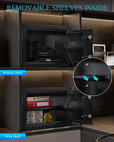 Vista 5 de TIGERKING - Caja de seguridad digital con luz LED, caja de seguridad pequeña para dinero con estante removible, caja de seguridad para dinero
