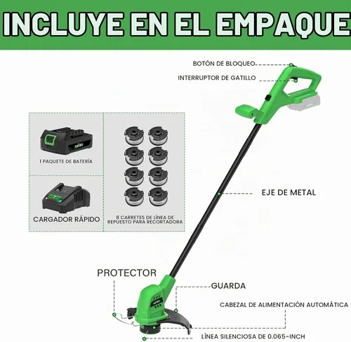Vista 7 de SOYUS Cortadora de Maleza con Batería de 10 Pulgadas, Recortadora de Hilo Inalámbrica con Batería de 2.0Ah, Recortadora Bordeadora Ligera con 8