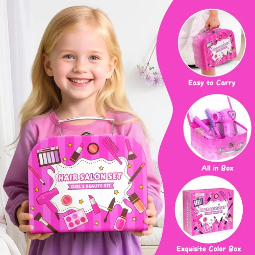 Vista 3 de VGOFUN Juguetes de peluquería para niñas, 38 piezas de juguetes para niñas, juego de salón de belleza, juego de simulación para niños, kit