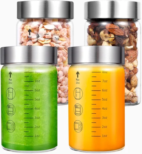 Vista 10 de Botellas de vidrio para jugo con tapas, botellas de agua de vidrio de boca ancha de 6 onzas para jugos, proteínas, batidos, leche, tapas de acero
