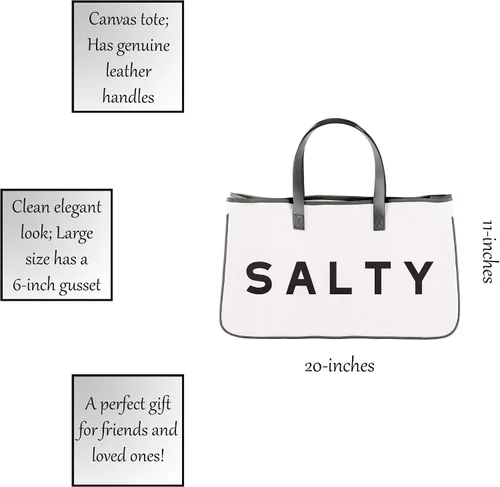 Vista 3 de Santa Barbara Design Studio Bolsa de lona con forro impermeable y asas de cuero auténtico, colección cara a cara, 20 x 11 pulgadas, salada