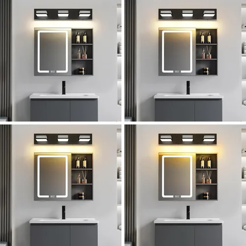 Vista 7 de Moderna lámpara LED para tocador de baño (3 luces, 24 pulgadas) (5CCT, regulable), negro mate moderno para pared de baño