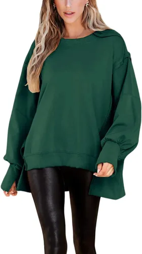 Vista 2 de BWQ Sudadera de gran tamaño para mujer, cuello redondo, manga larga, sin botones