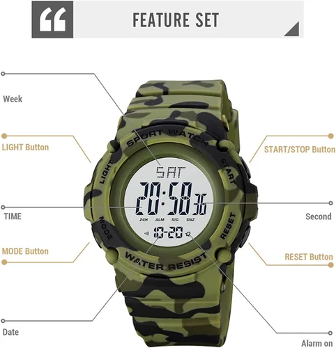 Vista 5 de Reloj deportivo multifunción para hombre, cronómetro militar, alarma, calendario, resistente al agua