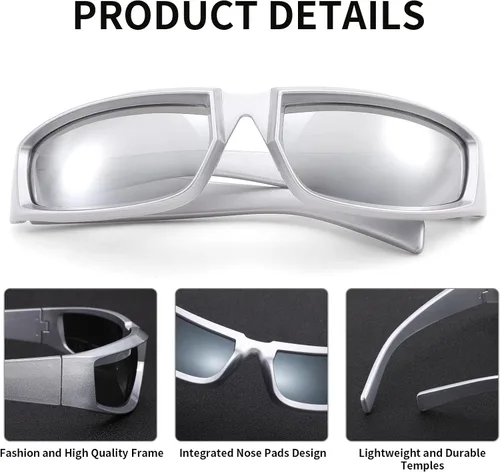 Vista 6 de COASION Gafas de sol envolventes para mujeres y hombres, gafas de sol rectangulares futuristas de moda, gruesas y gruesas, gafas de sol
