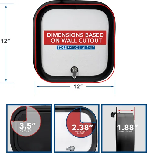 Vista 3 de Puerta de equipaje RV de 12 pulgadas de ancho x 12 pulgadas de alto con esquinas redondeadas y cerradura para vehículos recreativos, puertas