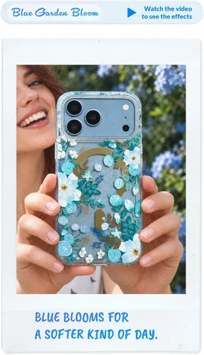 Vista 2 de LONLI Hue - Funda para iPhone 18 Pro y 17 Pro, diseño botánico floral azul