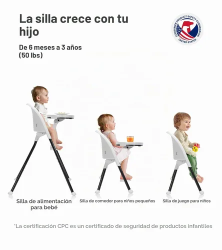 Vista 6 de Mallify Silla alta plegable, silla alta portátil para bebé que ahorra espacio con doble bandeja extraíble, moderna silla convertible para bebés