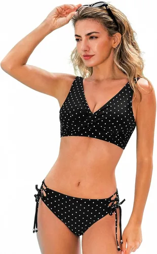 Vista 23 de CUPSHE - Bikini para mujer - Traje de baño de dos piezas con estampado floral y tiras. Negro