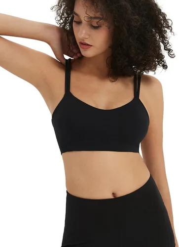 Vista 4 de Attifall Sujetador deportivo corto con copa BC, de bajo impacto, con correa de espagueti, para yoga, gimnasio, entrenamiento