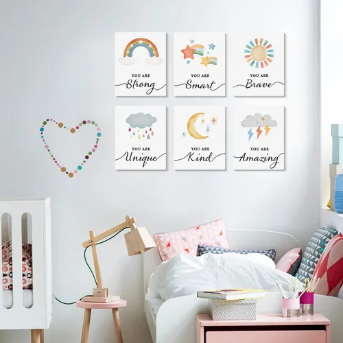 Vista 6 de HPNIUB Impresión artística colorida del arco iris, juego de 6 piezas (8 x 10 pulgadas), póster de lienzo de dibujos animados para niños, pintura