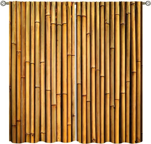 Vista 15 de Cortinas con estampado de bambú, diseño de loto rosa asiático japonés, tela de poliéster, tratamiento de ventana para dormitorio, sala de estar