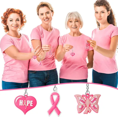 Vista 4 de Taiyin Breast Cancer Awareness Gifts Pink Breast Cancer Keychain Bulk Pink Ribbon Butterfly Heart Keychains Breast Cancer