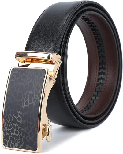 Vista 2 de iCuviy Cinturones de vestir de cuero genuino con trinquete deslizante para hombres, adecuados para el trabajo, negocios, cinturón de hebilla