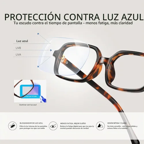Vista 6 de Gafas de luz azul para mujer, pequeñas gafas cuadradas para computadora, ligeras y con protección UV