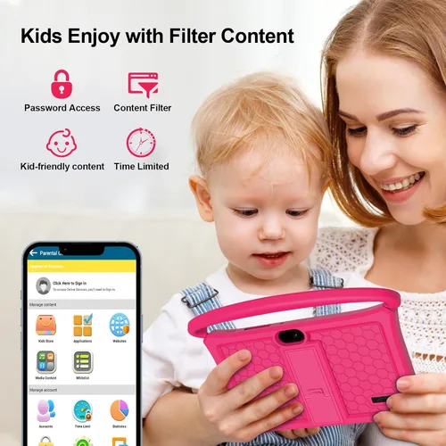 Vista 7 de Tablet infantil de 7 pulgadas, edad 3-10, Android 13 PAD para niños, 32 GB ROM educativo Pad Quad-Core con funda a prueba de golpes para niños
