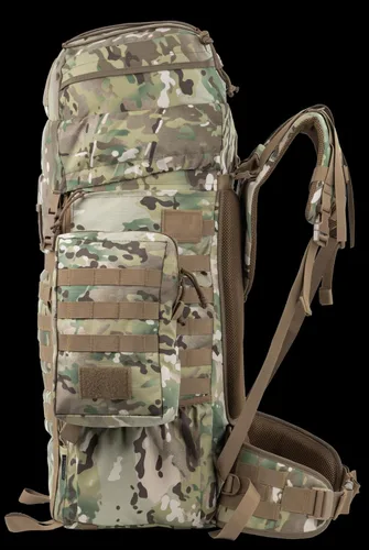 Vista 8 de Mochila táctica 75L con marco interno, MOLLE y sistema de hidratación En Camo