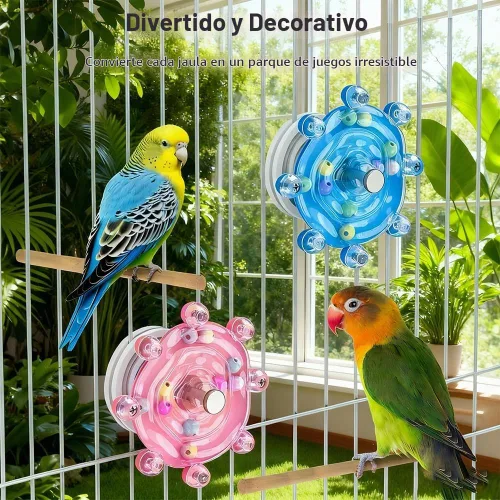 Vista 2 de Jaula de pájaros, juguete giratorio para periquitos y cacatúas, paquete de 2 juguetes interactivos giratorios para pájaros, juguete masticable