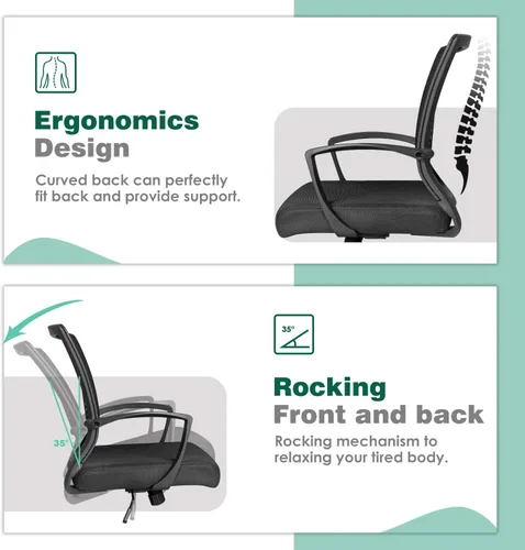 Vista 5 de Tuoze Silla ergonómica de malla con respaldo medio para oficina, silla giratoria de escritorio, soporte lumbar, silla de computadora