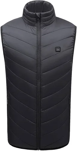 Vista 4 de DOLKFU Chaleco térmico eléctrico recargable por USB, cuello alto, zona calefactora, chaqueta acolchada para invierno