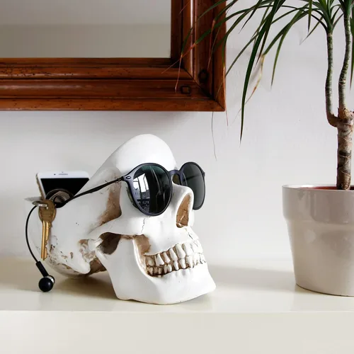 Vista 2 de Suck UK Organizador de joyas de calavera y cuenco para llaves plato gótico o organizador de escritorio soporte de pulsera de cerámica y soporte