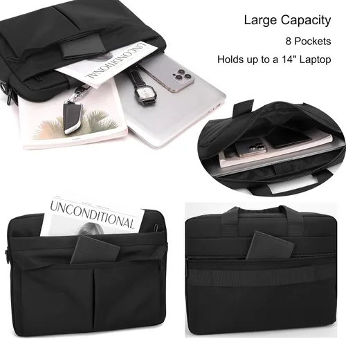 Vista 3 de natyrlpog Bolsa para laptop de 14 pulgadas para hombres y mujeres, impermeable, de nailon, ligera, compacta, bolso de mensajero para negocios