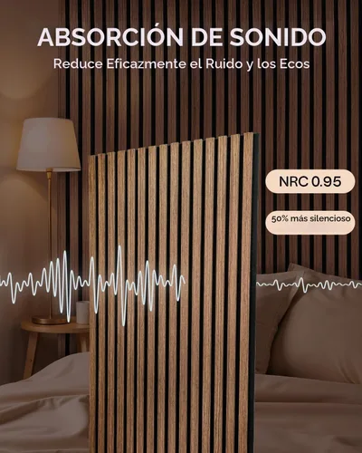 Vista 2 de Paneles acústicos de pared con listones de madera, 2 paneles de amortiguación de sonido de 47.24 x 23.82 pulgadas con acabado de madera natural
