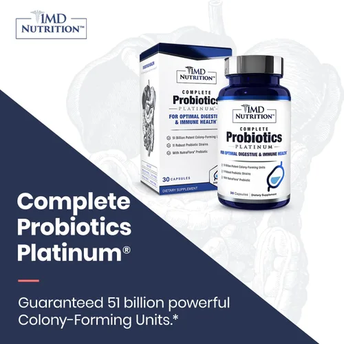 Vista 5 de 1MD Nutrition Probióticos completos Platino, con prebióticos y probióticos para la salud digestiva, suplemento probiótico para mujeres y hombres
