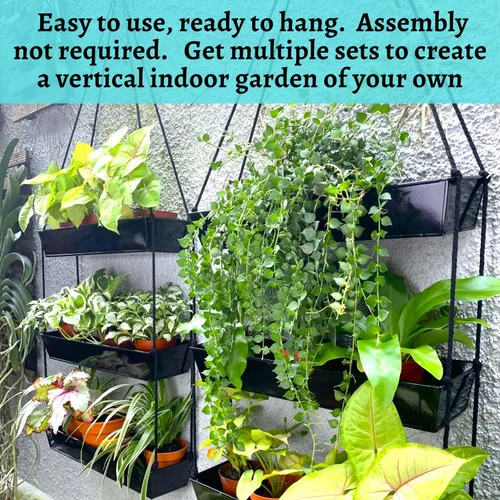 Vista 5 de LaLaGreen - Maceta escalonada de 16 pulgadas para plantas suculentas de interior, maceta rectangular moderna de metal negro de 3 niveles