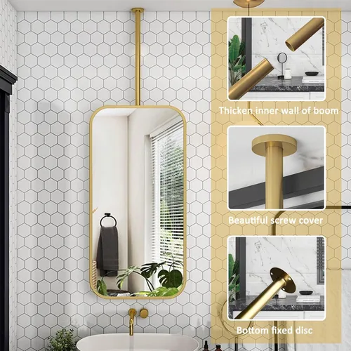 Vista 4 de Espejo rectangular cuadrado montado en el techo, moderno espejo de maquillaje de baño, transparente y práctico para dormitorio, sala de estar