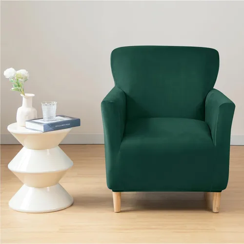 Vista 3 de XMNTG Funda elástica de terciopelo verde oscuro para sillón individual, funda de sofá moderna de mediados de siglo con brazos, protector de muebles
