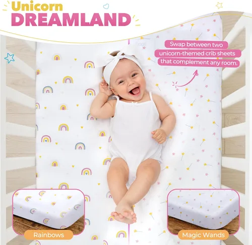 Vista 4 de Bubzi Co Juego de ropa de cama de cuna para niñas, 5 piezas, incluye 2 sábanas para cuna, edredón de algodón, manta de bebé y juego de calcomanías