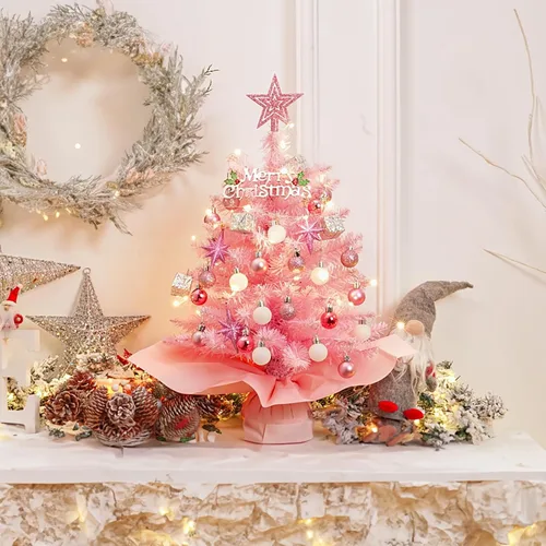Vista 5 de XmasExp - Mini árbol de Navidad de 20 pulgadas con luces rosa, pequeño árbol de Navidad artificial para decoración de mesa de Navidad, decoración