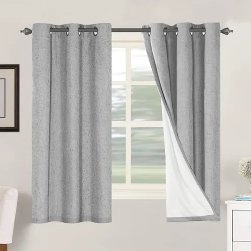 Vista 89 de H.VERSAILTEX Cortinas 100% opacas con aislamiento térmico, texturizadas, de lino, con bloqueo completo de calor y luz, para sala de estar y Negro