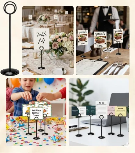 Vista 8 de HOHIYA Paquete de 12 soportes negros para números de mesa de 12 pulgadas, soportes para tarjetas de lugar de boda Elegantes soportes negros