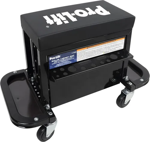 Vista 5 de Pro-Lift Mecánico - Asiento de rodillo con caja de herramientas, taburete de 3 cajones con cojín de asiento acolchado para enredadera de garaje