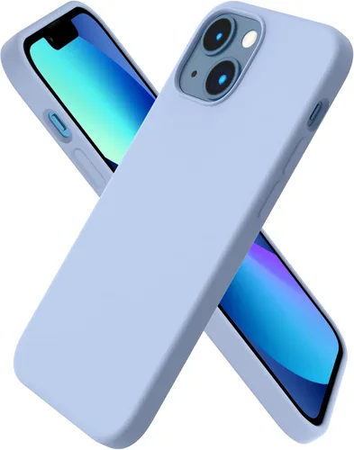 Vista 11 de ORNARTO - Funda compatible con iPhone 13 Mini, goma de gel suave de 3 capas de silicona líquida delgada con microfibra, 13,7 cm, azul Caucho