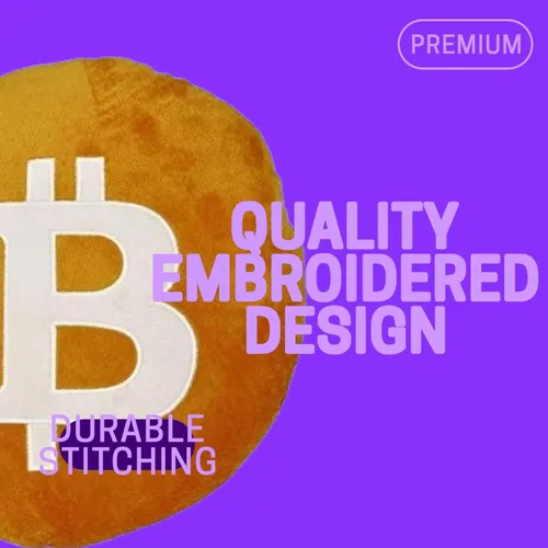 Vista 2 de Almohada Bitcoin – Cojín de peluche redondo bordado BTC Crypto – Decoración de Bitcoin suave para comerciantes y fanáticos de las criptomonedas