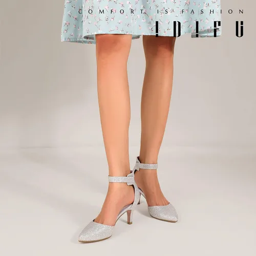 Vista 6 de IDIFU IN3 D'Orsay Zapatos de tacón bajo para mujer, zapatos de vestir puntiagudos con puntera cerrada, correa de tobillo para novia, elegante