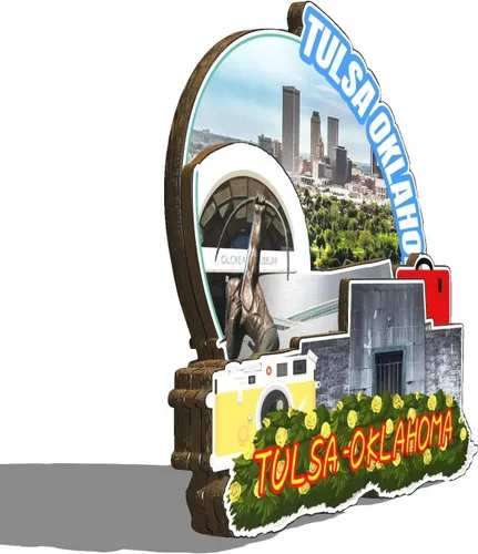 Vista 2 de Tulsa Oklahoma USA - Imán de madera para nevera, monumentos 3D, recuerdos coleccionables, decoración hecha a mano, 2